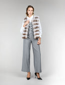 Gilet in cincillà, beige, 55 cm