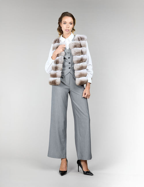 Gilet in cincillà, beige, 55 cm