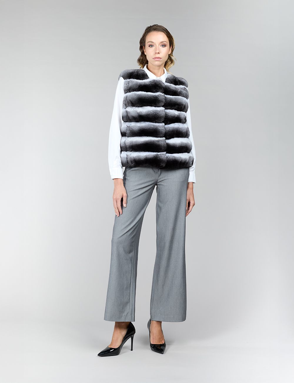 Gilet in cincillà, naturale, 55 cm