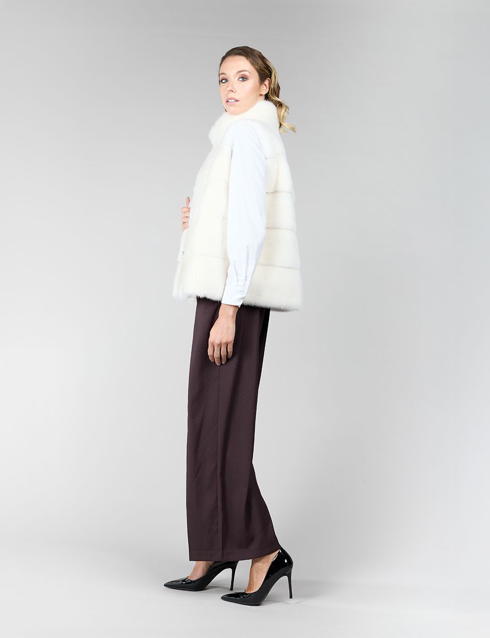 Gilet in visone, bianco, 60 cm