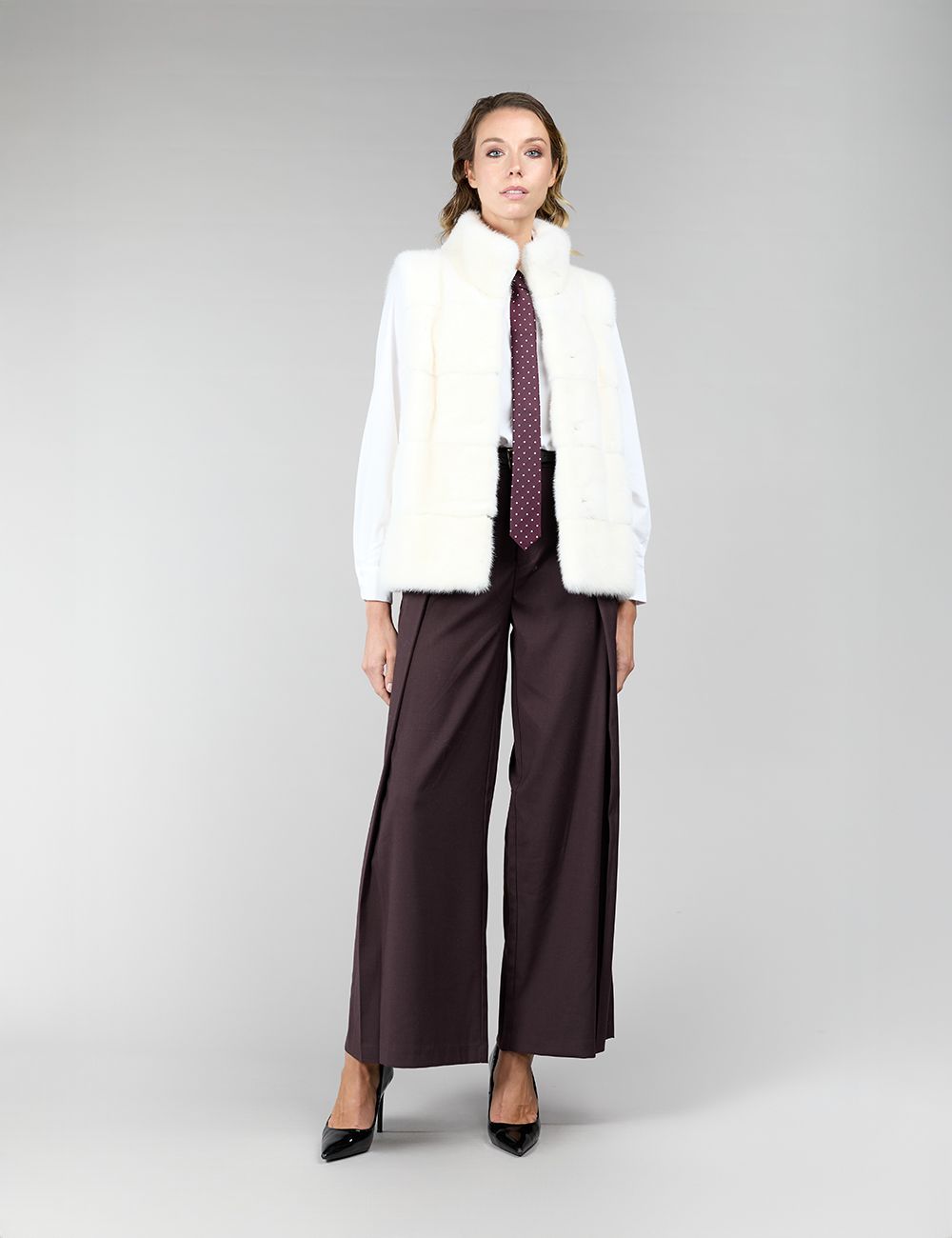 Gilet in visone, bianco, 60 cm