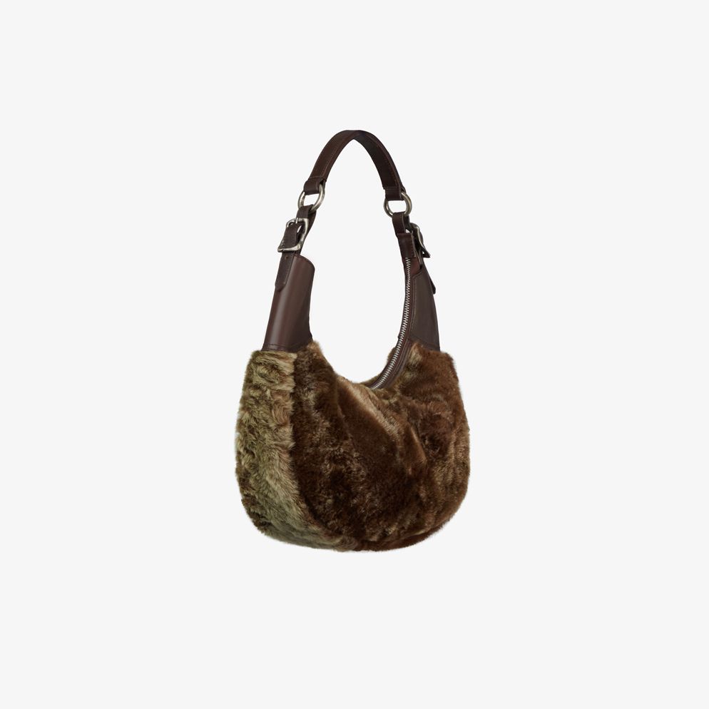 Borsa a spalla in montone marrone