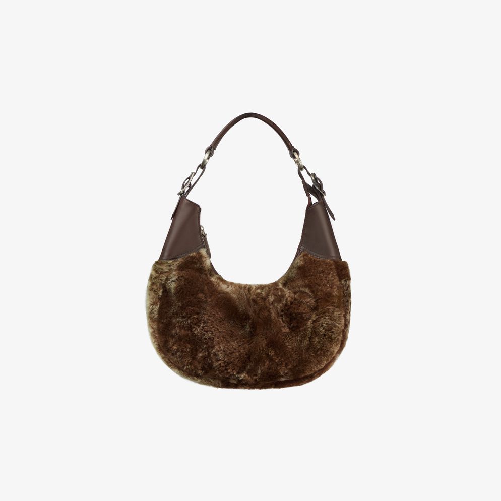 Borsa a spalla in montone marrone