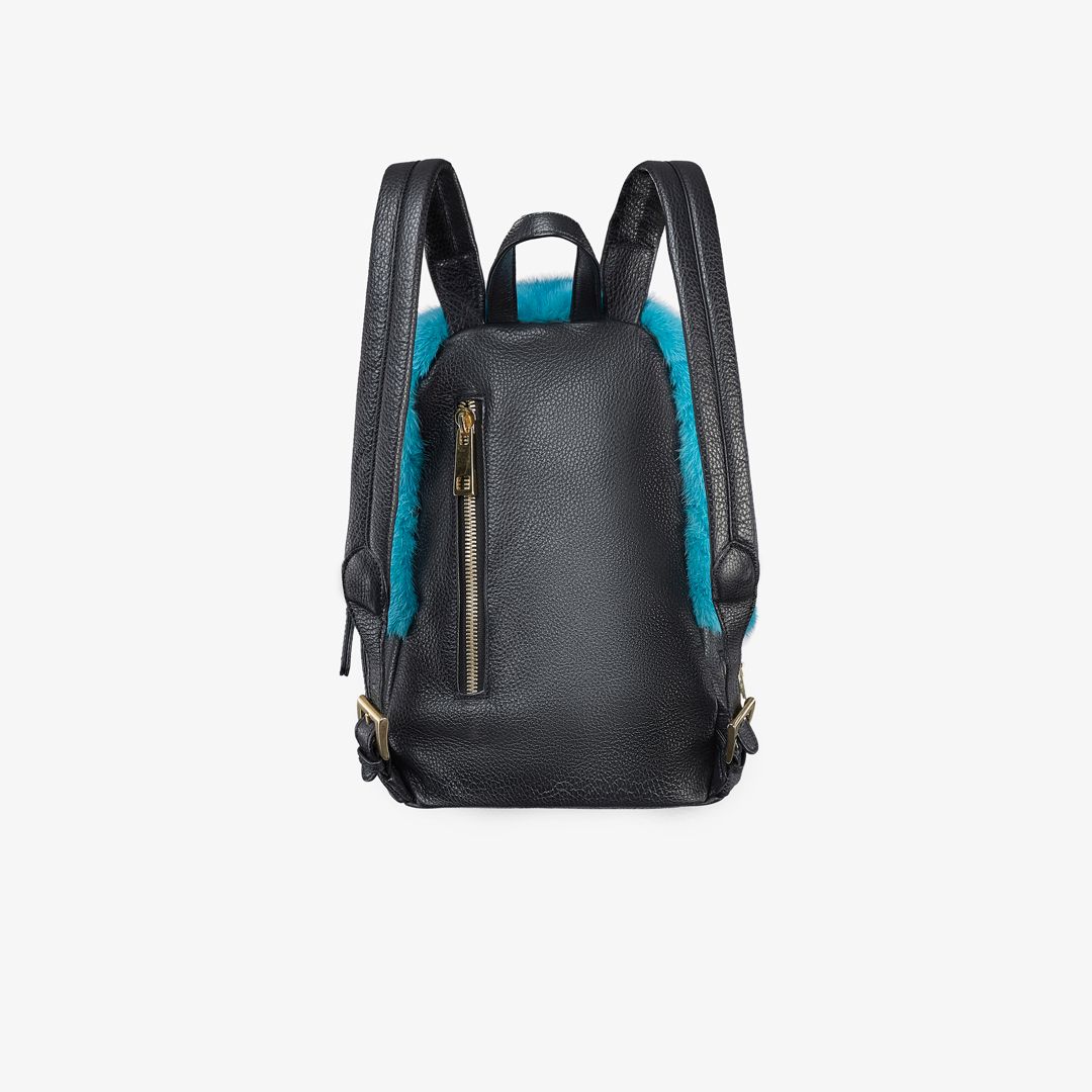 Zaino in pelle con bordi in visone nero