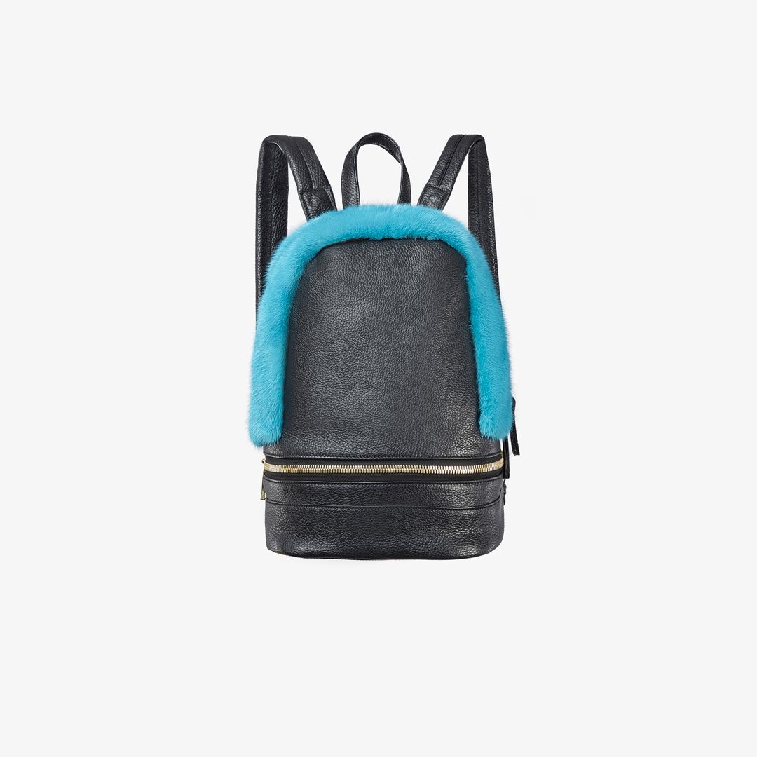 Zaino in pelle con bordi in visone nero