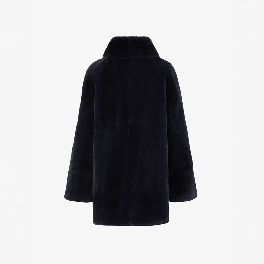 Cappotto in rex reversibile con collo alto navy blue 80 cm