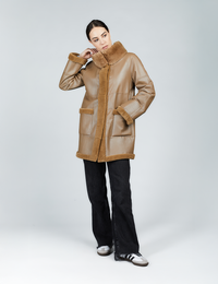 Cappotto in rex reversibile con collo alto pastello 80 cm