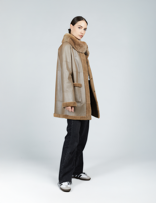 Cappotto in rex reversibile con collo alto pastello 80 cm