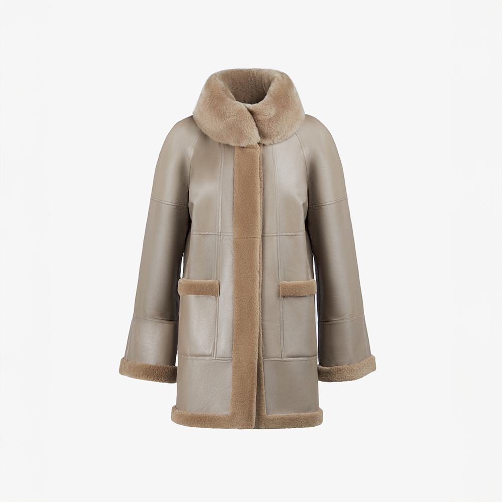 Cappotto in rex reversibile con collo alto pastello 80 cm