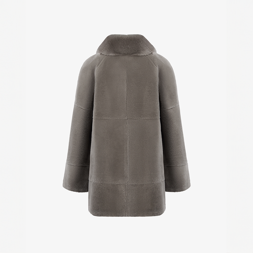 Cappotto in rex reversibile con collo alto tortora 80 cm