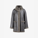 Cappotto in rex reversibile con collo alto tortora 80 cm