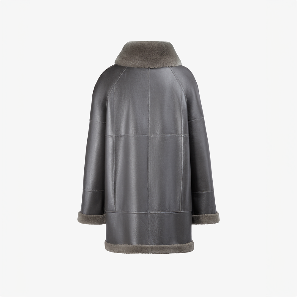 Cappotto in rex reversibile con collo alto tortora 80 cm