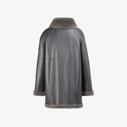 Cappotto in rex reversibile con collo alto tortora 80 cm