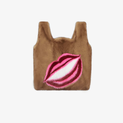 Borsa in visone con intarsio sul fronte decolorato