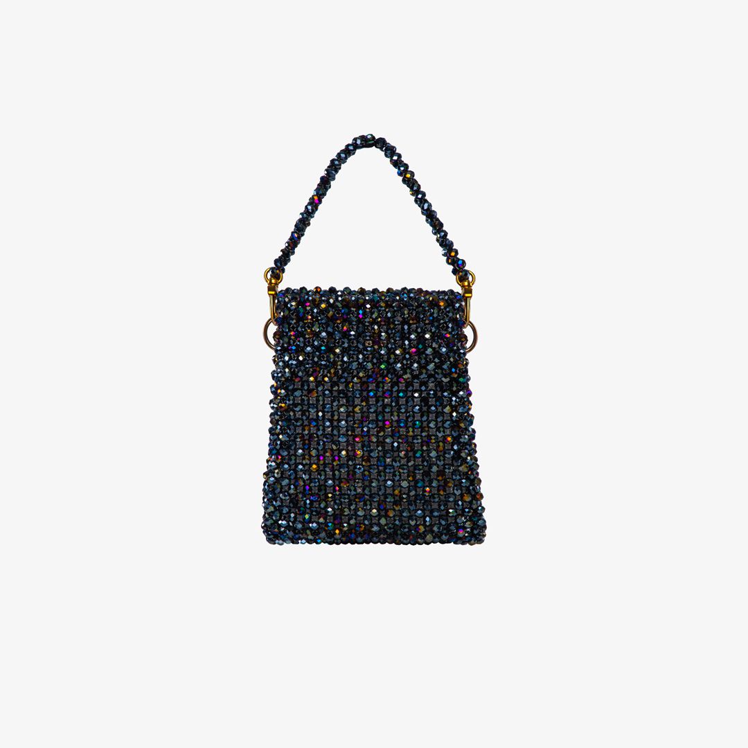 Sac fait à la main avec des micro cristaux bleu nuit.