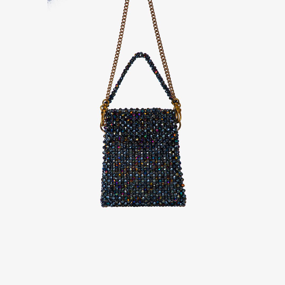 Borsa fatta a mano con micro cristalli blu notte