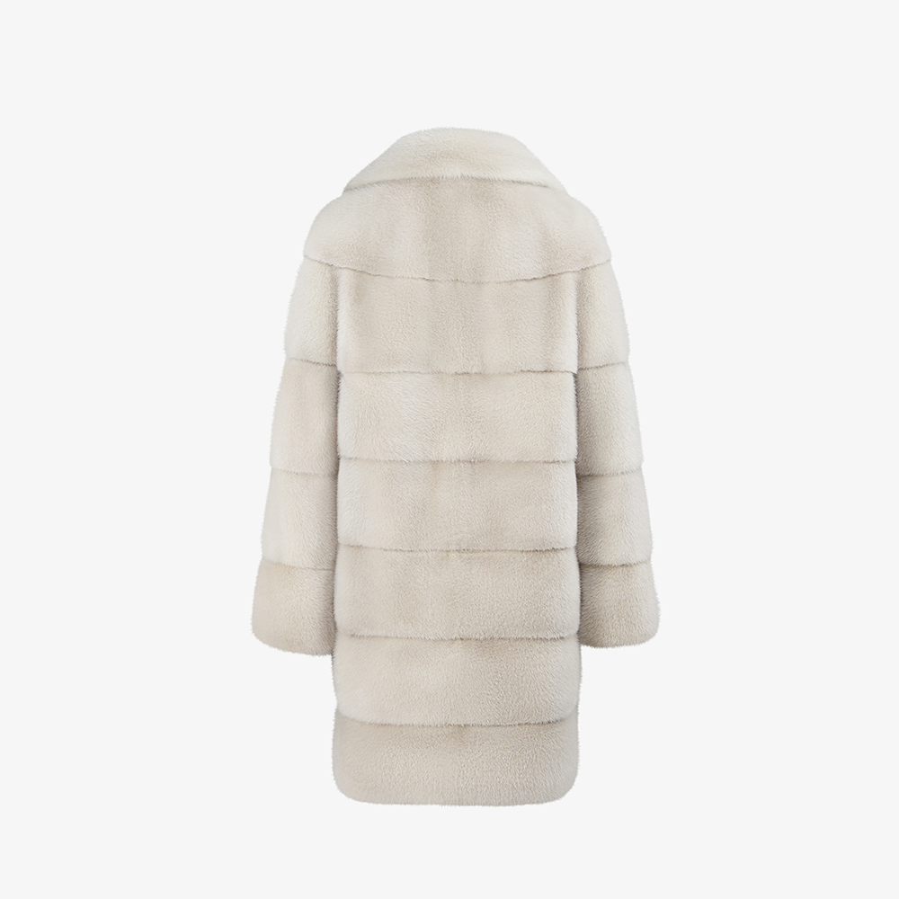 Cappotto al ginocchio di visone collo inglese beige 90 cm