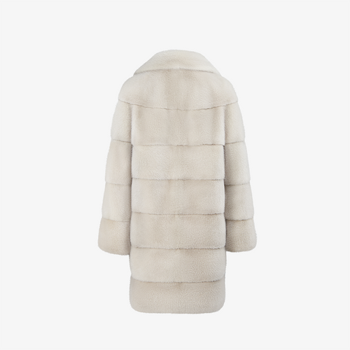Cappotto al ginocchio di visone collo inglese beige 90 cm