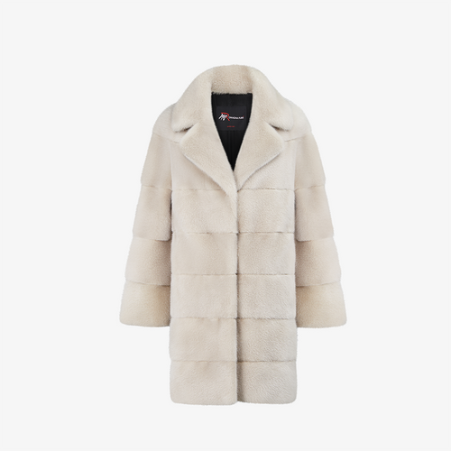 Cappotto al ginocchio di visone collo inglese beige 90 cm