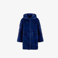 Veste en vison oversize avec capuche bleu électrique de 80 cm