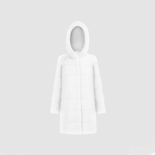 Cappotto in visone con cappuccio bianco 85cm