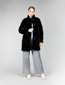 Cappotto in visone con collo alto, nero, 85 cm 