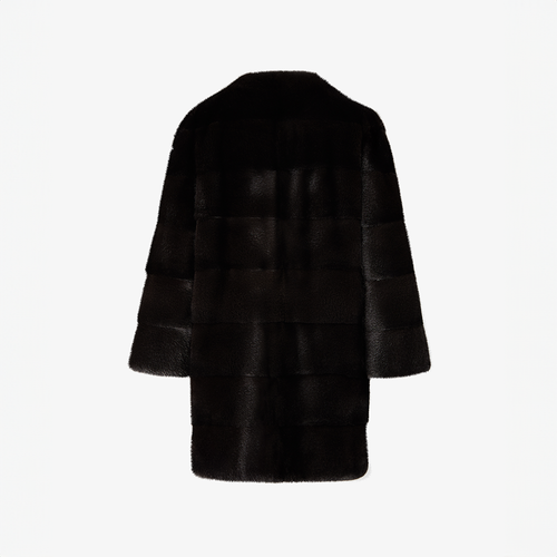 Cappotto di visone senza collo a taglio dritto nero 80 cm