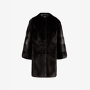 Cappotto di visone senza collo a taglio dritto nero 80 cm