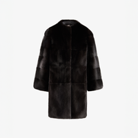 Cappotto di visone senza collo a taglio dritto nero 80 cm