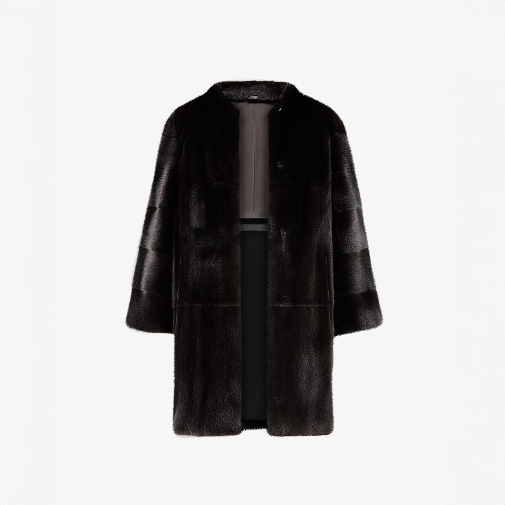 Cappotto di visone senza collo a taglio dritto nero 80 cm