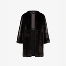 Cappotto di visone senza collo a taglio dritto nero 80 cm