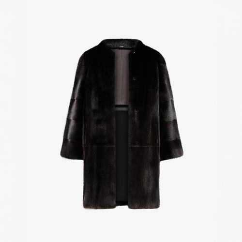 Cappotto di visone senza collo a taglio dritto nero 80 cm