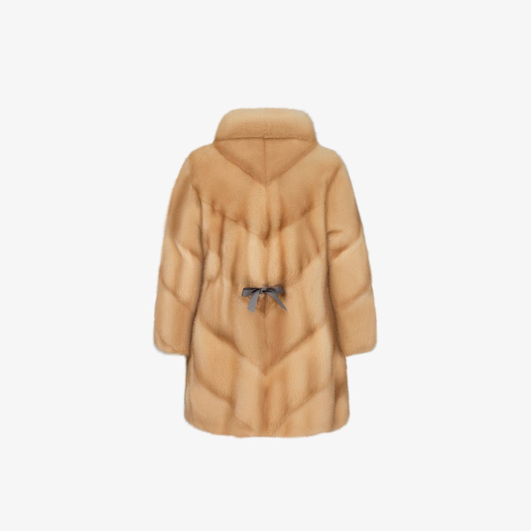 Mink coat with bow on the back, palomino color, 80 cm