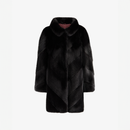 Cappotto di visone con collo alto e lavorazione diagonale nero 90 cm