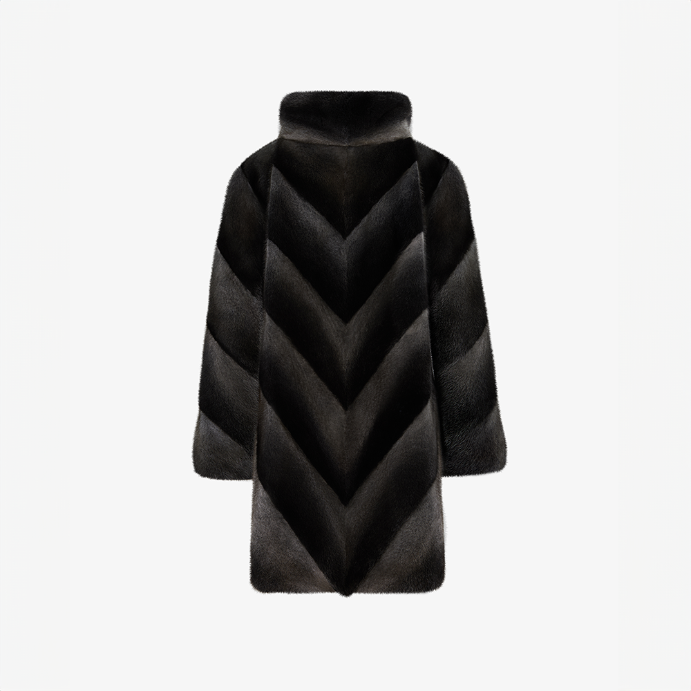 Cappotto di visone con collo alto e lavorazione diagonale danubio 90 cm