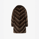 Cappotto di visone con collo inglese e lavorazione diagonale marrone 90 cm