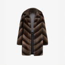 Cappotto di visone con collo inglese e lavorazione diagonale marrone 90 cm
