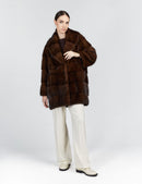 Cappotto in visone con collo inglese demi buff 85cm
