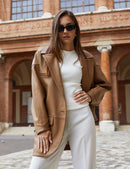 Blazer di pelle oversized cammello 80 cm