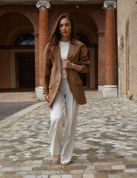 Blazer di pelle oversized cammello 80 cm