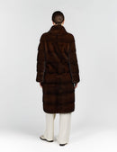 Cappotto in visone lungo con collo alto mogano 105cm