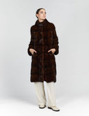 Cappotto in visone lungo con collo alto mogano 105cm