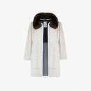 Cappotto di visone con collo alto a contrasto di zibellino bianco 80 cm