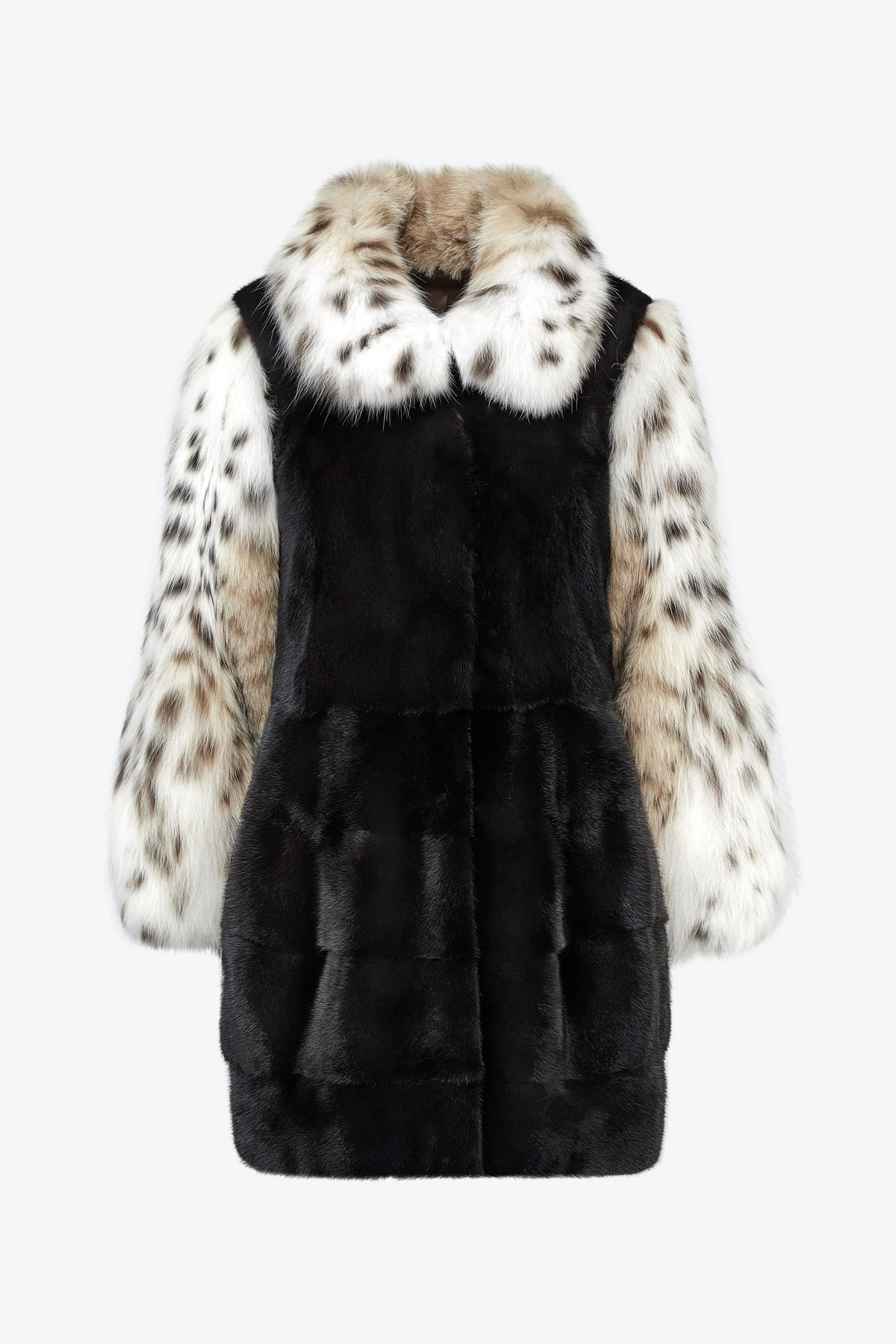 Cappotto di visone con dettagli in lince nero 85cm