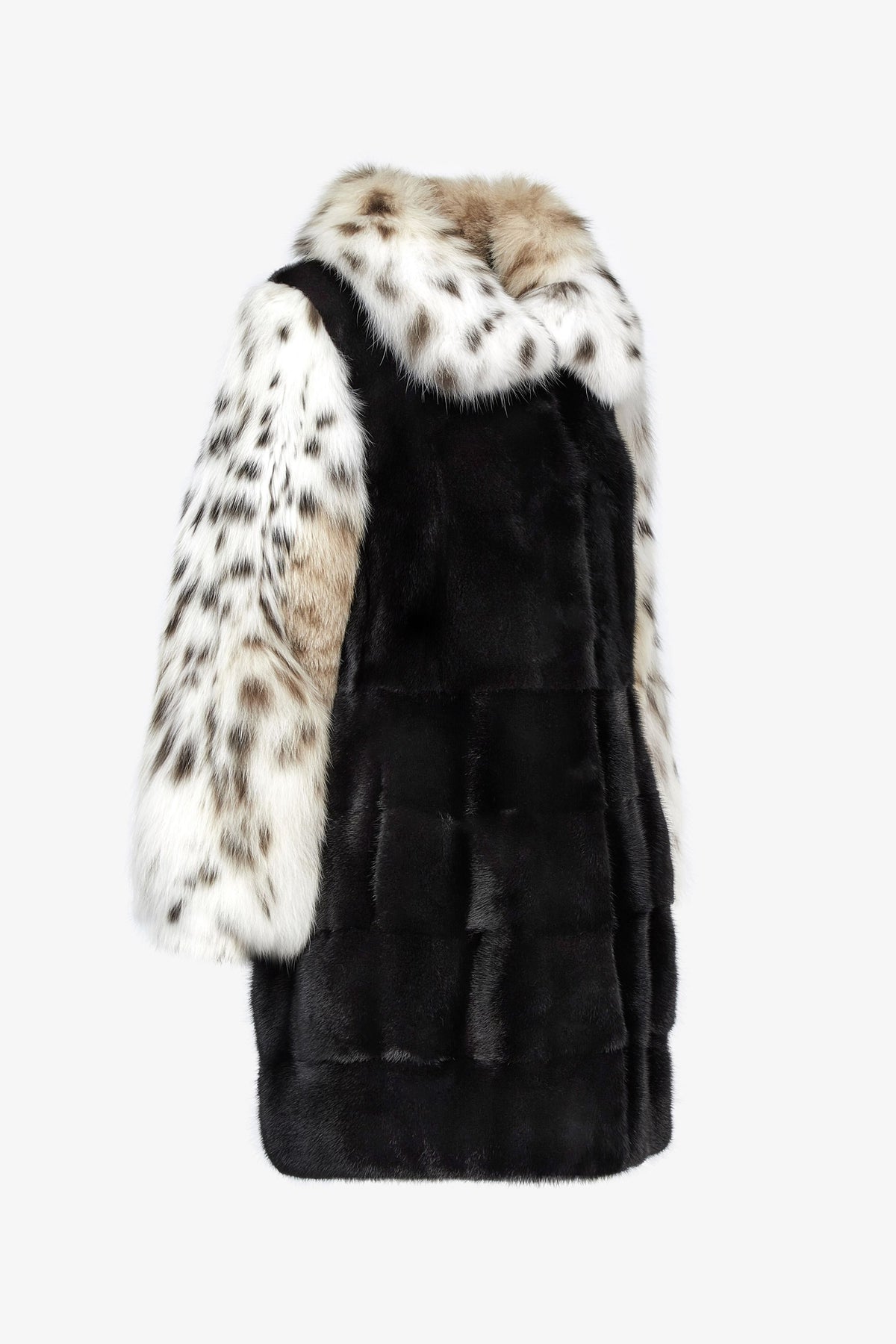 Cappotto di visone con dettagli in lince nero 85cm