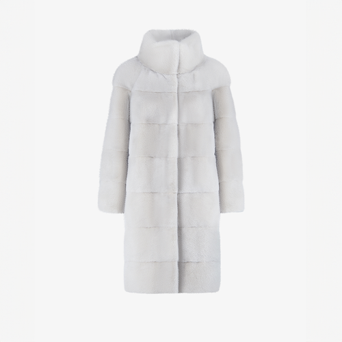 Cappotto di visone con collo alto e lavorazione orizzontale angora 95 cm