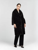 Cappotto di visone con collo inglese e lavorazione diagonale nero 100 cm