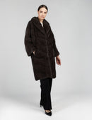 Cappotto in visone diagonale con collo inglese grigio scuro 100cm