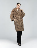 Cappotto in visone diagonale con collo inglese grigio 100cm