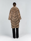 Cappotto in visone diagonale con collo inglese grigio 100cm